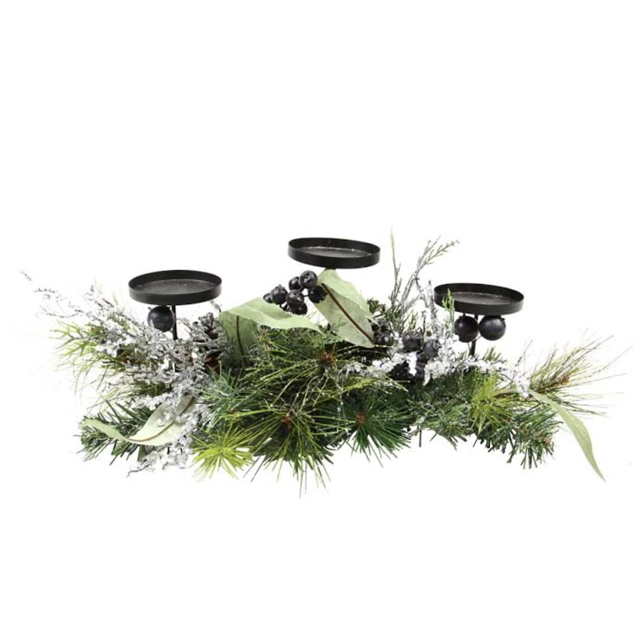 22" Mixed Pine with Blueberries & Pinecones Candle Holder